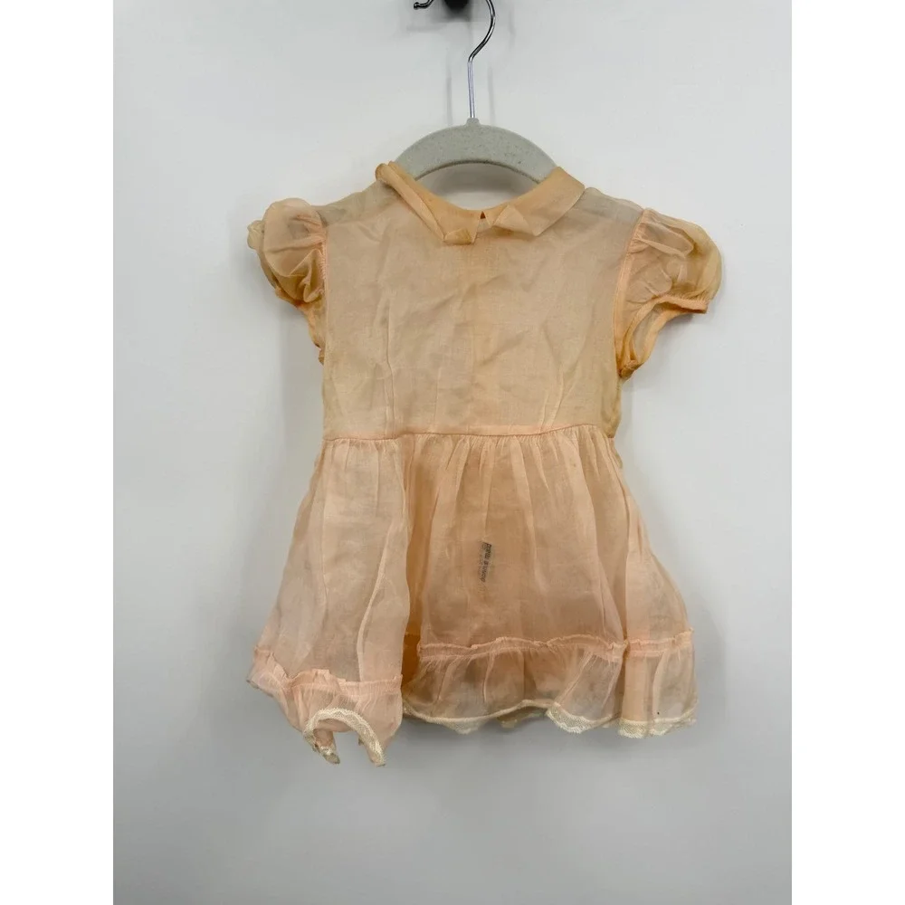 Bonnie Maid 322 Dress Toddler 2 Peach Vintage Sheer‎ Organza Lace Puffy Sleeve